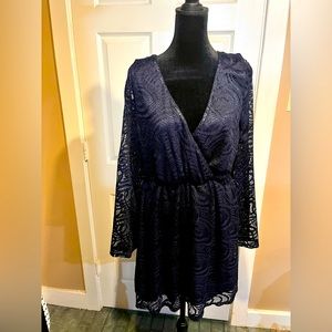 Pink Owl Navy Lace Faux Wrap Dress